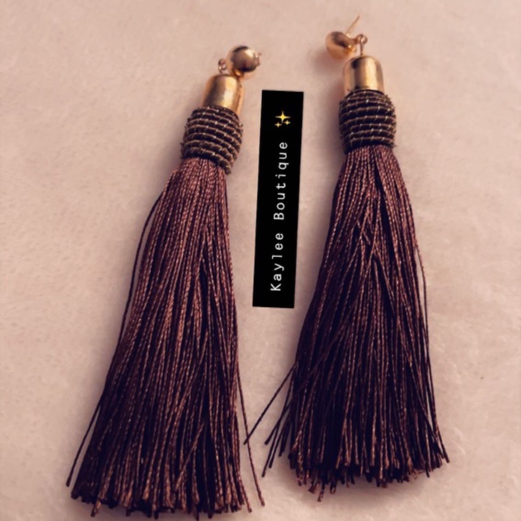 Brown Tassel Stud Earrings